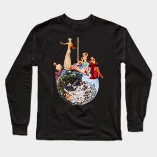 Pin-Up Girl Girls Disco Ball Retro Vintage Long Sleeve T-Shirt